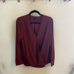 NEW: Ann Taylor Long Sleeve V-Neck with Scalloped Edging